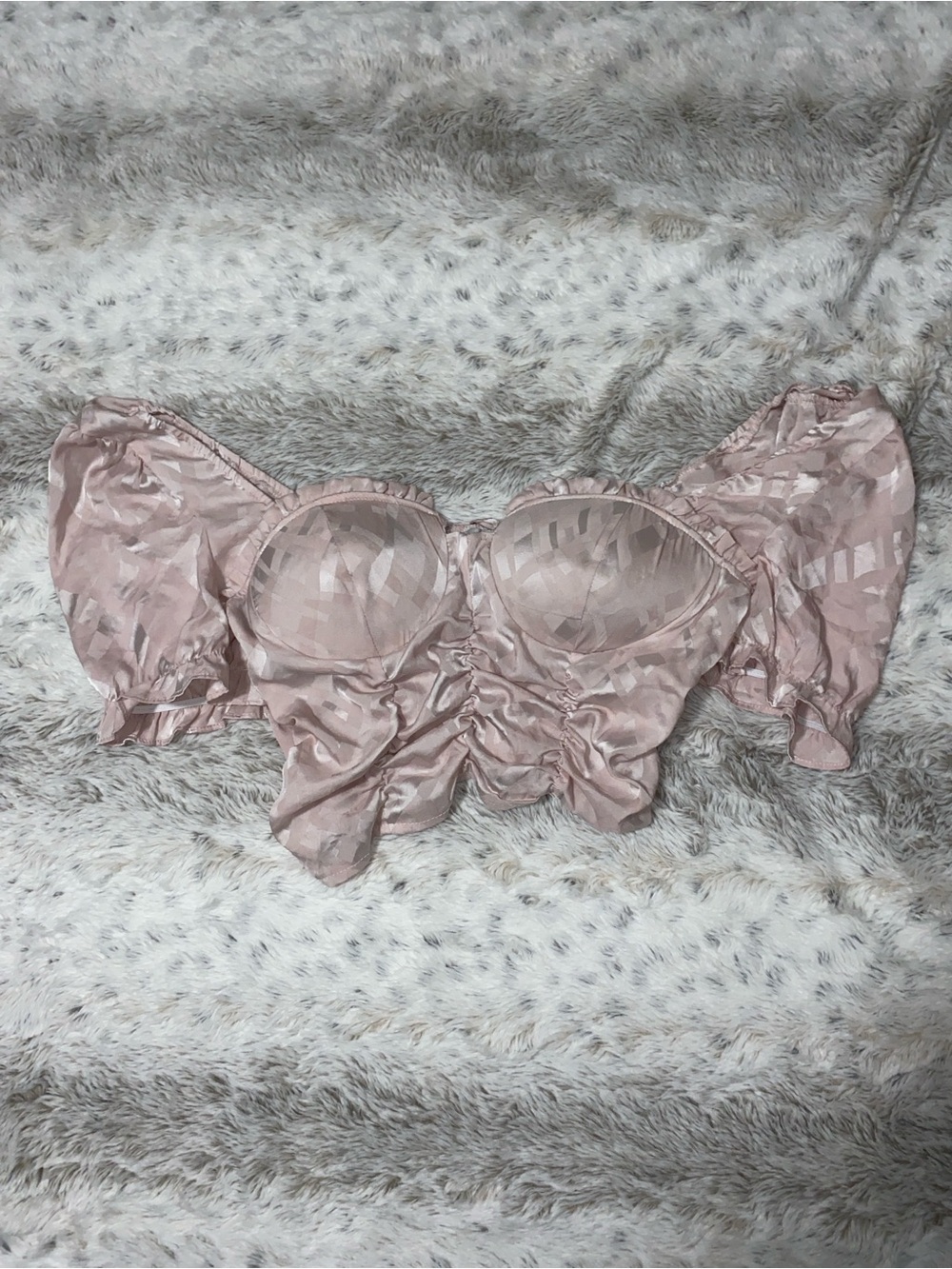 Haute Monde Blush Pink Satin Off-Shoulder Bustier Bandeau